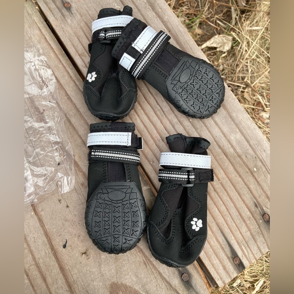 Doggy boots.  CUTE!  Waterproof Anti-Slip Reflective.  Size 4 - 2.2" x 2.7”